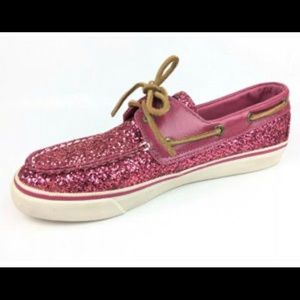 Women’s Sperry topside pink glitter boat shoes